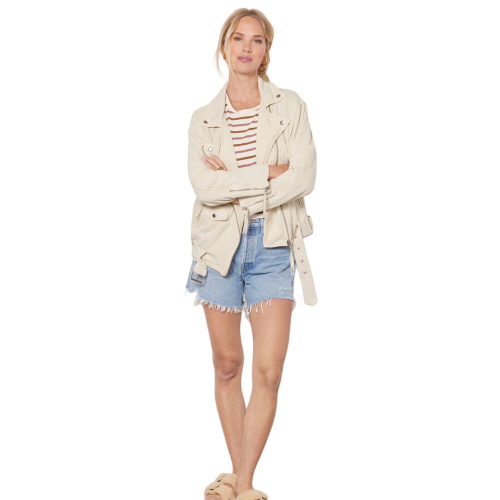 Free people rebel rebel knit moto jacket cream size small - Picture 2 of 6